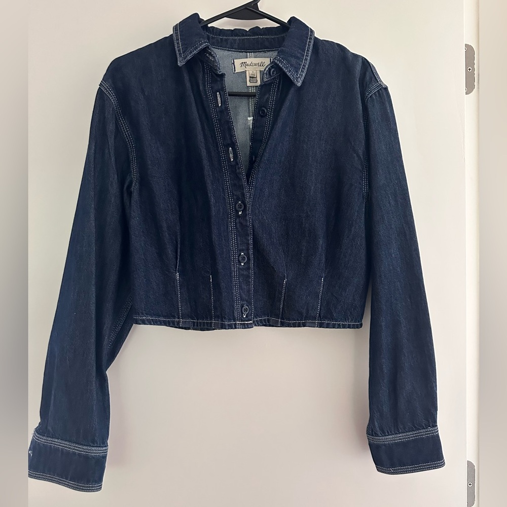 Madewell Denim Pleated Crop Button-Up Shirt